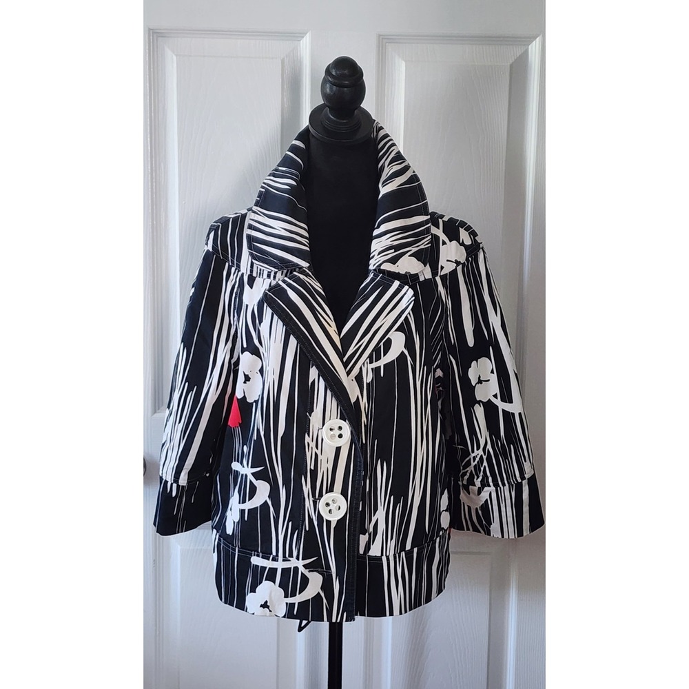 Joseph Ribkoff Jacket, Black & White Size 16 Button with 3/4 Bracelet Sleeve